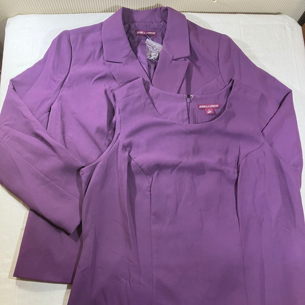 Jessica London Purple 2 Piece Dress Suit Set Blazer & Sheath Dress Plus Size 18